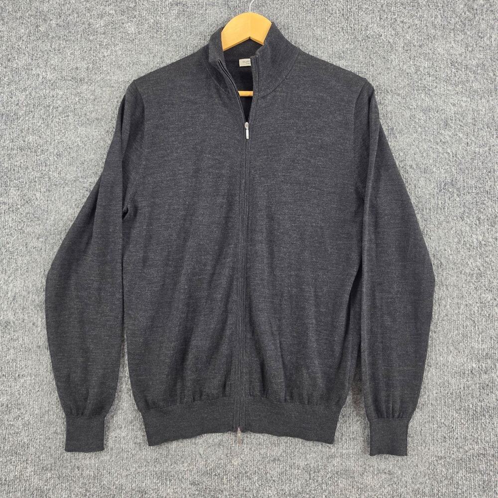 Suitsupply Sweater Mens Medium Merino Wool Full Zip Gray Knit Mock Neck Preppy